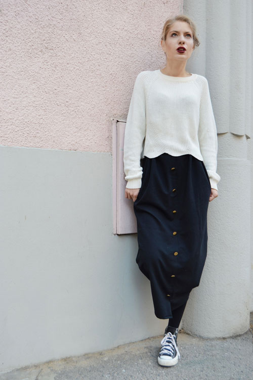 Long multifunctional black skirt that you can wear as dress with sleeves, too.