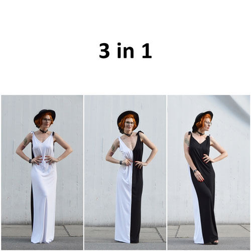 Čierno biele šaty, ktoré oblečiete na 3 rôzne spôsoby.