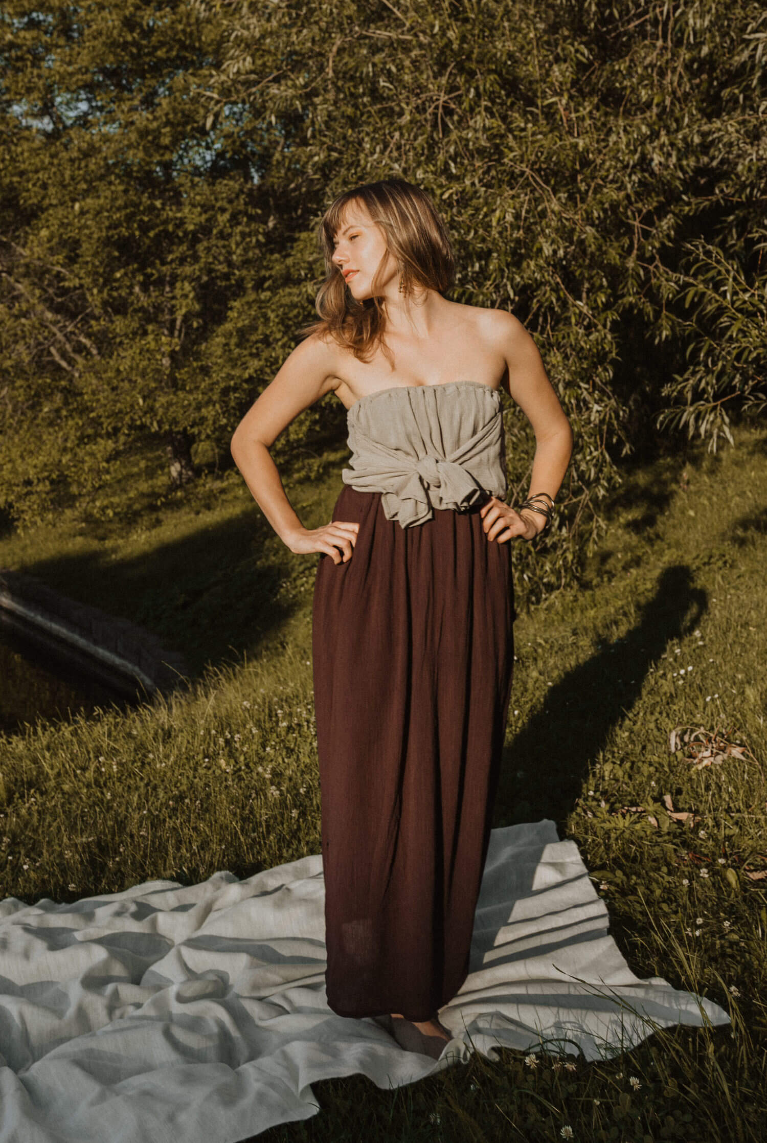 Brown long multifunctional skirt that you can wear as various dresses