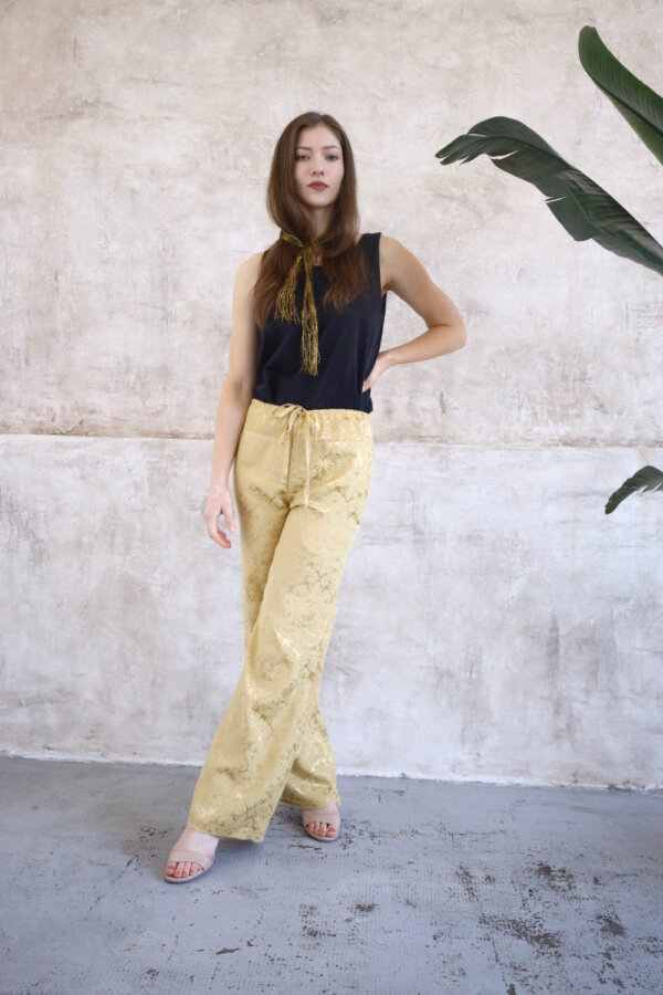 Žluté zvonové slow fashion kalhoty Praha